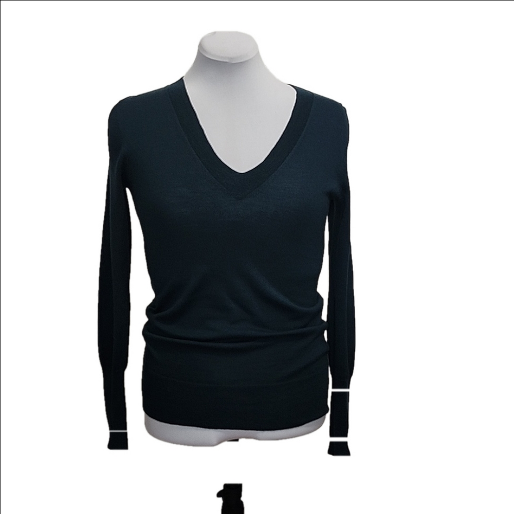 J. CREW 100% Extra fine Merino wool dark teal v-neck sweater